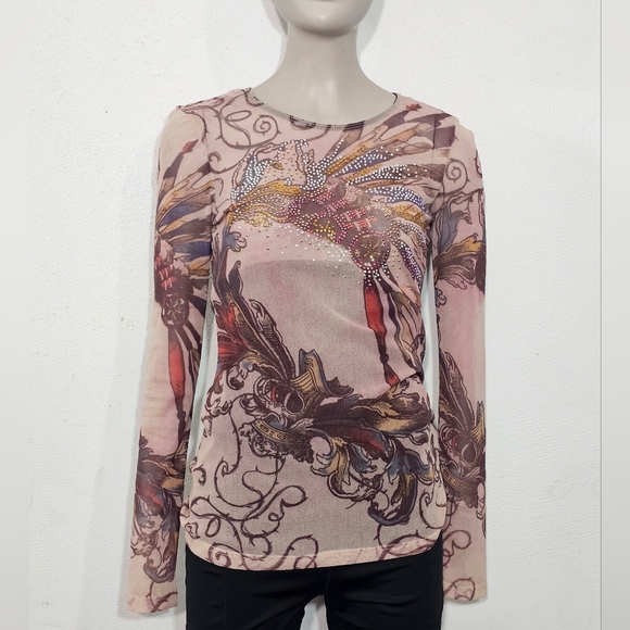 S-Twelve Artistic Long Sleeve Top with Bird Design - Picture 3 of 7